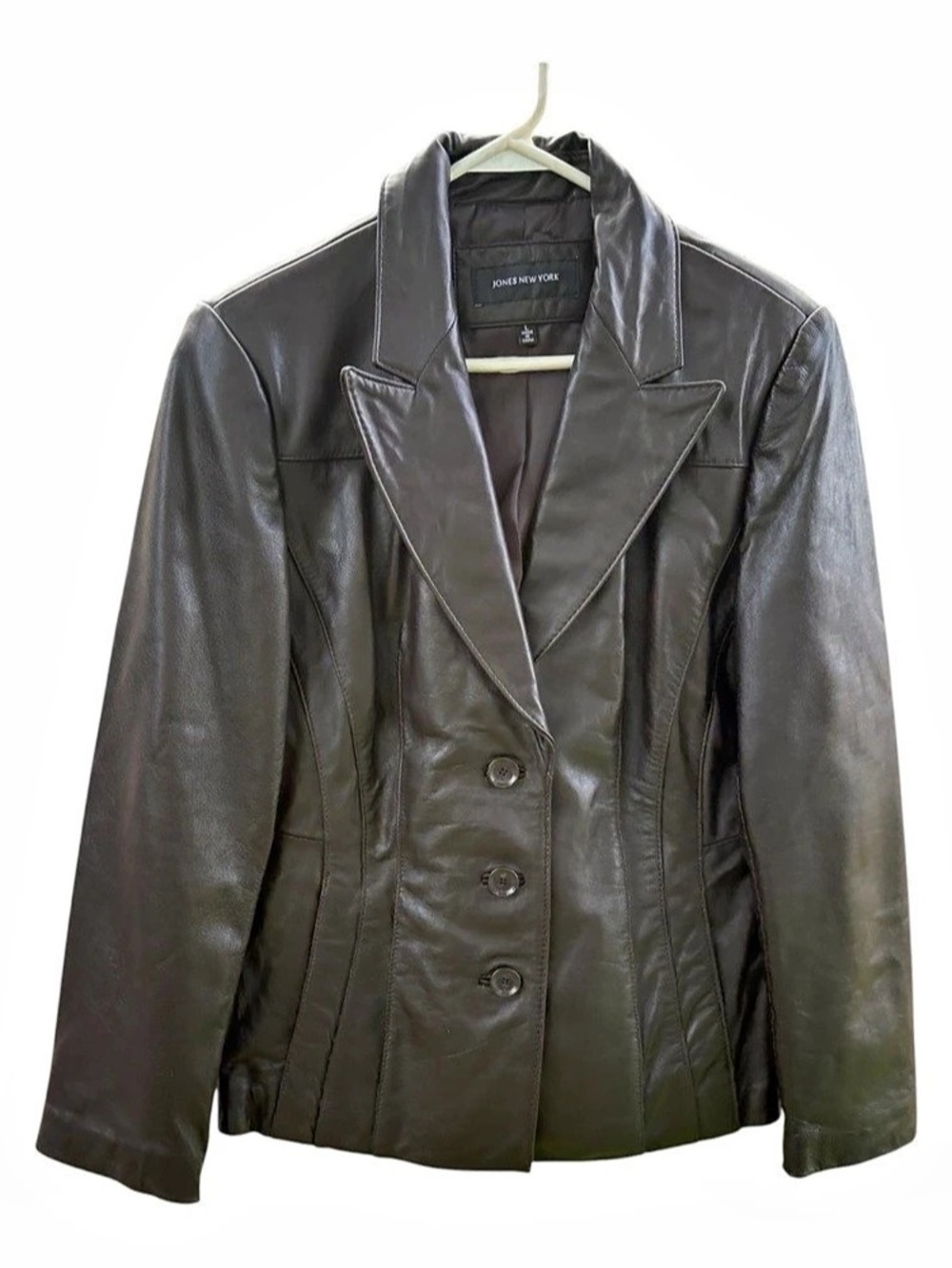 Jones New York Leather Blazer Jacket in Dark Brown Size Large